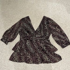 Essentials by A.B.S. Purple Black Leopard Top, Size 10, Side Zipper, Lined Top